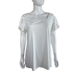 Cyanstyle White Square Collar Petal Sleeve Tee